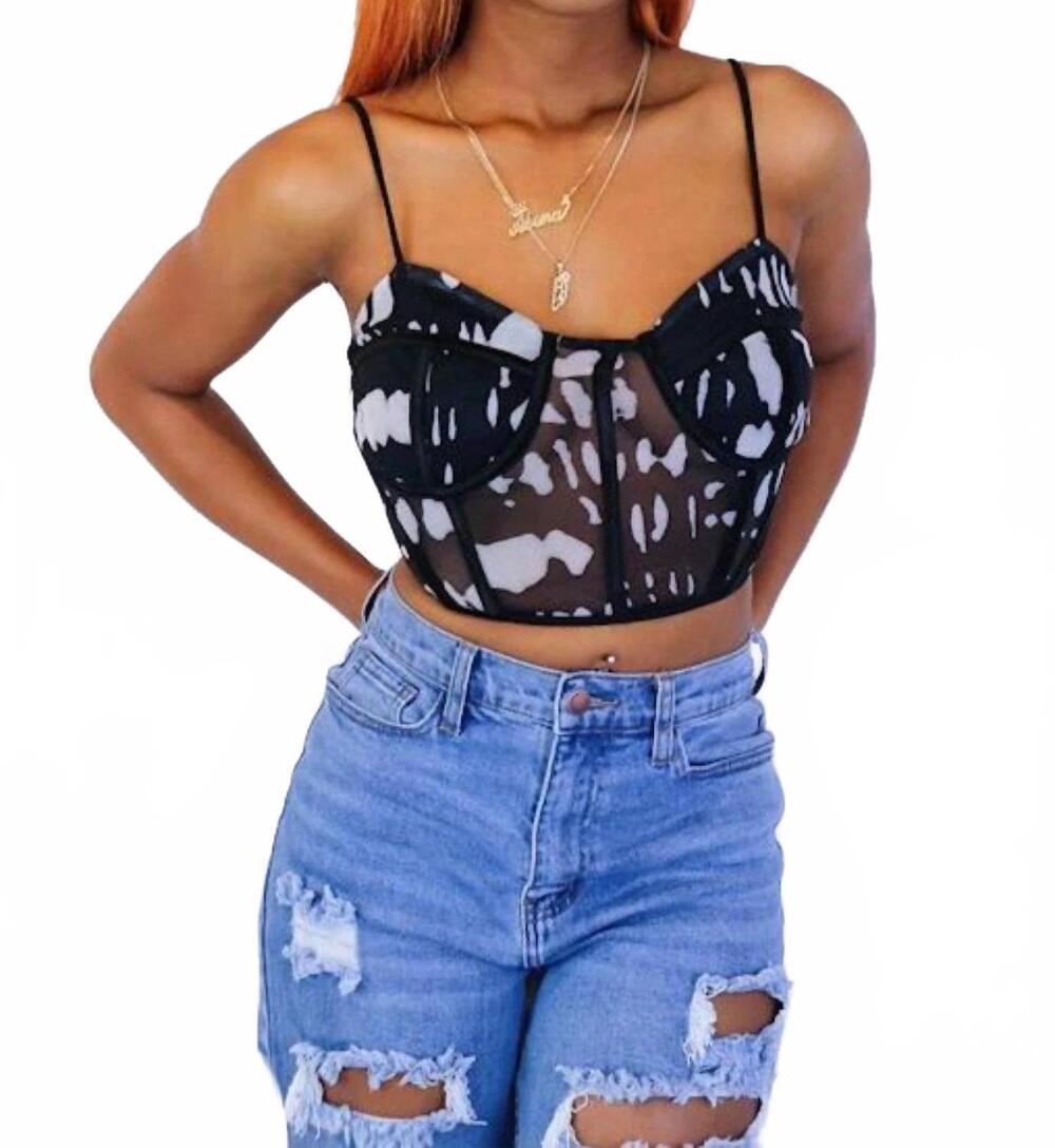 NEW BLANC cheers spaghetti strap corset top in black